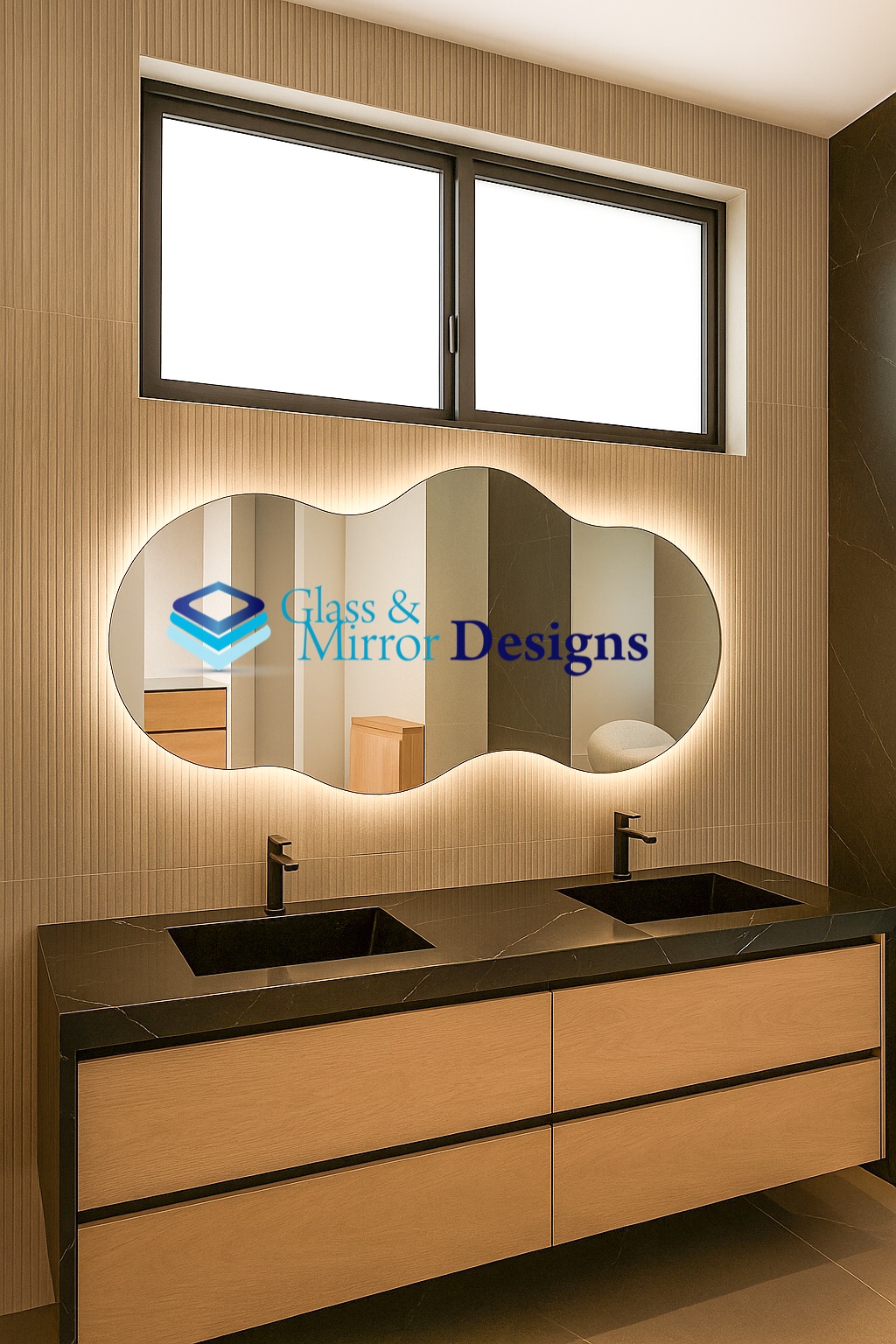 Cloud shape LED backlit vanity mirror over double sink