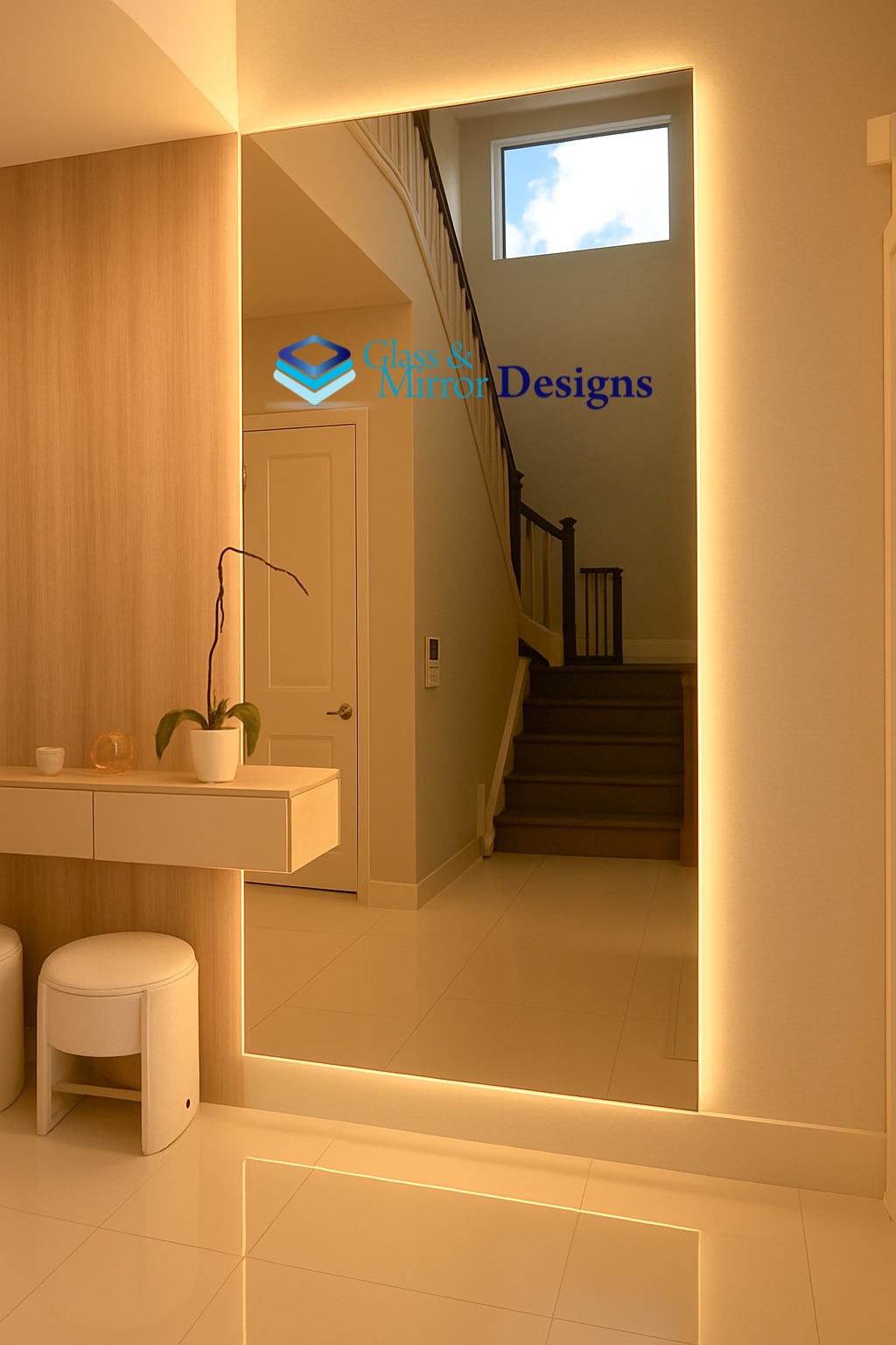 Large rectangular LED backlit wall mirror
