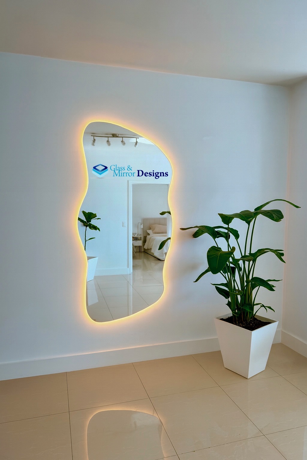 Organic shape LED backlit wall mirror